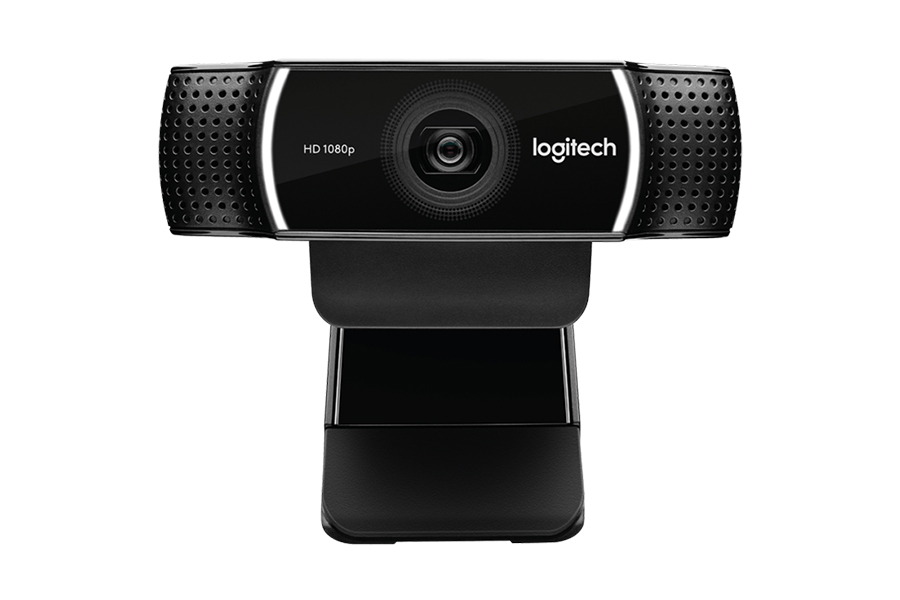 logitech c922 pro stream webcam vista frontale con microfoni lente in vetro e campo visivo 78°